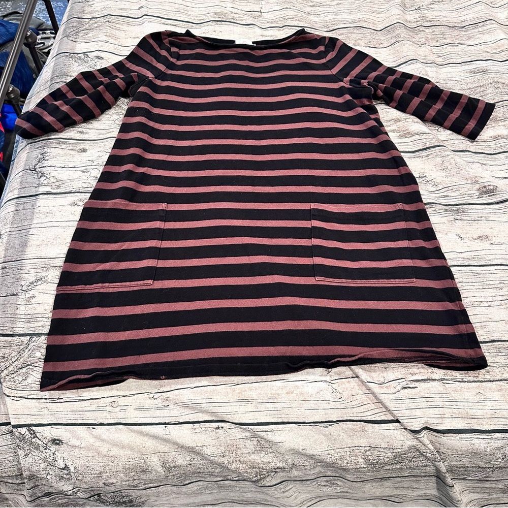 The Nines by Hatch Black And Brown Striped Maternity Tunic Size Large